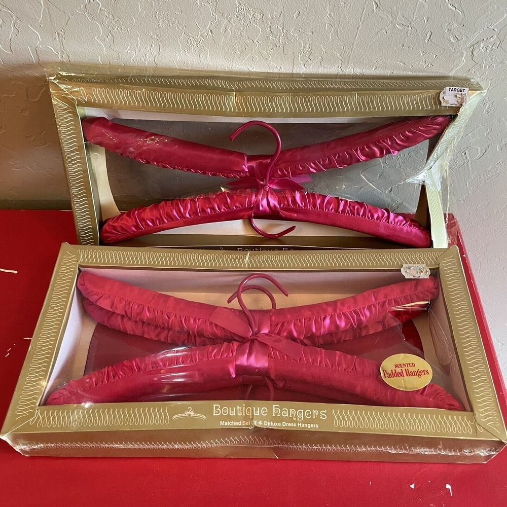 New‎ Set of 6 Vintage Scented Padded Satin Lingerie Sweater Hangers Hot Pink